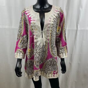 Craig Taylor Tunic "Lily Fit" Tunic Top Crochet Neck Blouse Women's Size XL